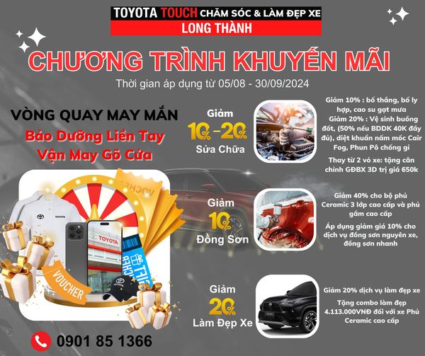 ️🎉️🎉 TƯNG BỪNG KHUYẾN MÃI DỊCH VỤ️ THÁNG 08 - 09/ 2024 TẠI TOYOTA LONG THÀNH🎉️